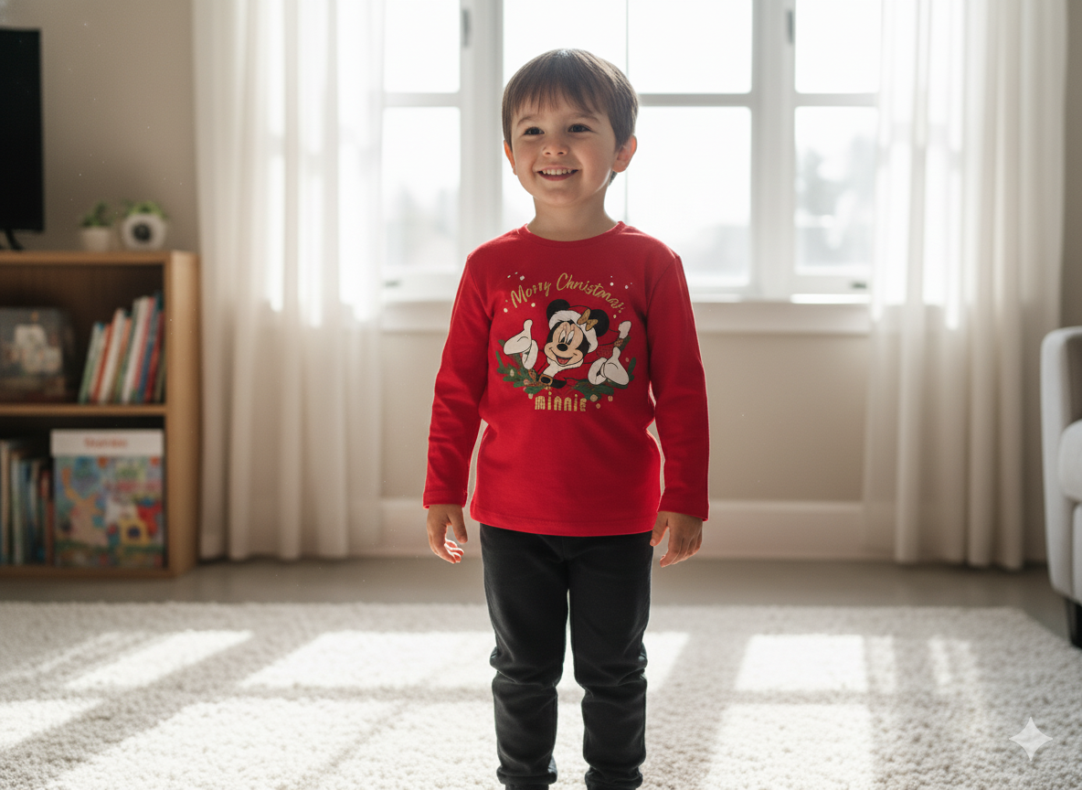 KIDS Full sleeve  T-Shirt - Cherry Red Christmas Theme - Round Neck - 5 Years