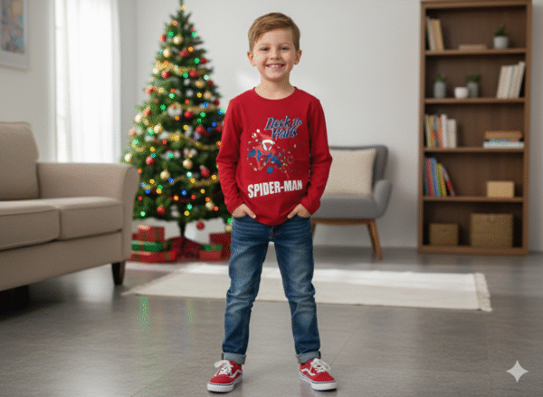 Full Sleeve  Spider Man T-Shirt - Kids - Round Neck - 4 years  - Red