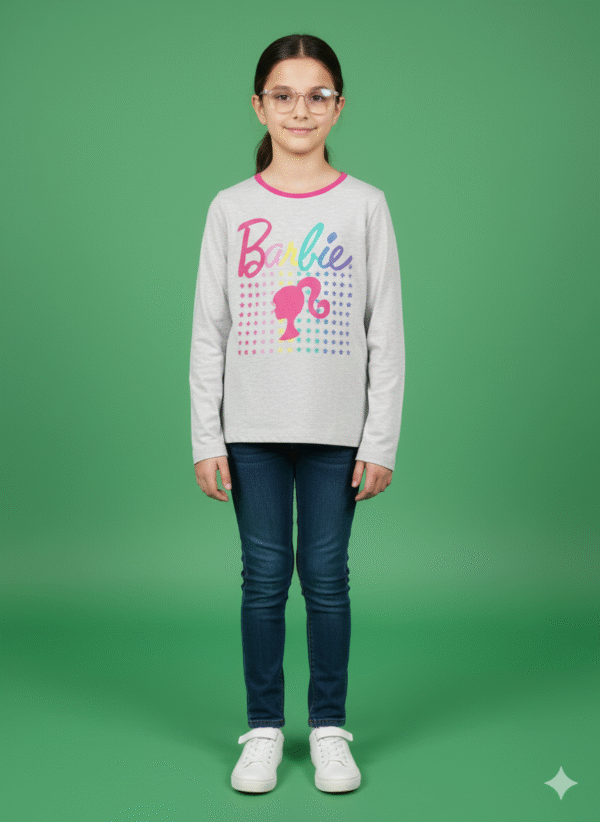 Full Sleeve  - Barbie T-Shirt - Round Neck - 8 Years - Grey Color