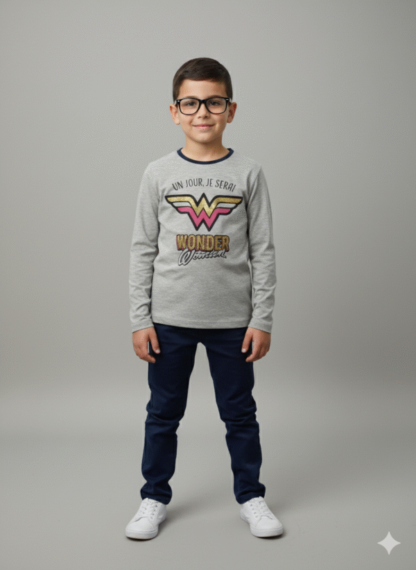 Full Sleeve  Kids T-Shirt - Round Neck  - Grey Wonder Wings