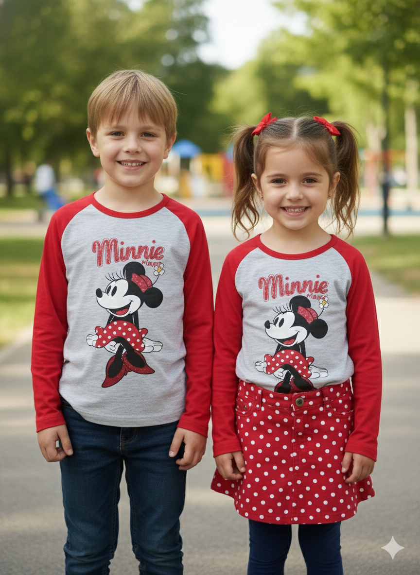 KIDS Full Sleeve T-Shirt - Round Neck -  Grey Minnie - 5 Years