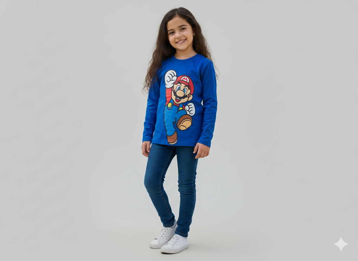 KIDS Full Sleeve T-Shirt - Round Neck -  Mario  Theme - 5  Years