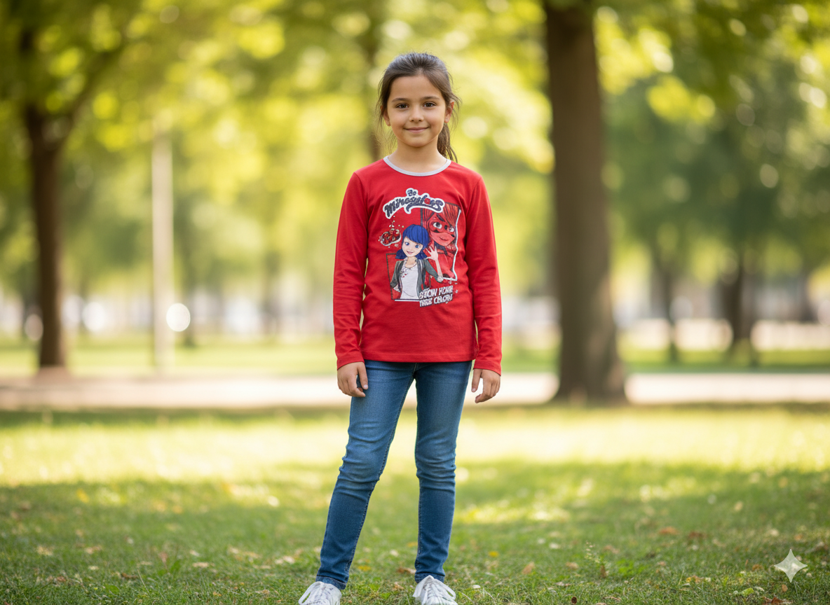 KIDS Full Sleeve  T-Shirt - Round Neck - Red miraculous - 8 years