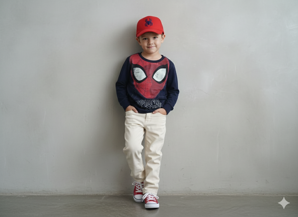 KIDS Full Sleeve T-Shirt - Navy Spider Man - Round Neck - 8 Years