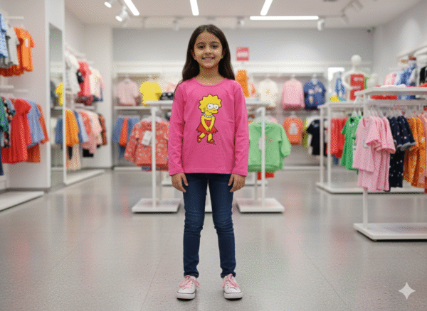 KIDS Full Sleeve  T-Shirt - Round Neck -  Shy Lady With Neckles  - 10 Years