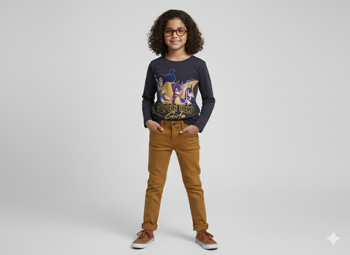 Full Sleeve  Kids T-Shirt - Round Neck - Super Hero Theme - 8 Years
