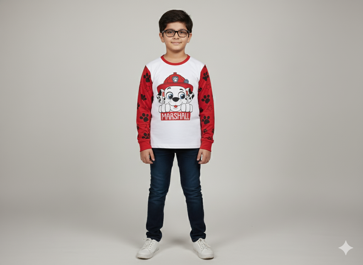 KIDS Full Sleeve  T-Shirt - Round Neck - Marshall  Dog   - 5 years