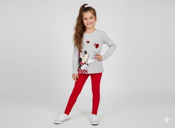 KIDS Full Sleeve T-Shirt - Round Neck -  Grey Mickie Theme - 14 Years