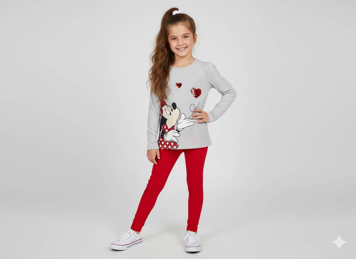 KIDS Full Sleeve T-Shirt - Round Neck -  Grey Mickie Theme - 14 Years