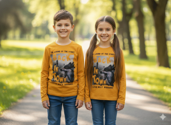 KIDS Full Sleeve  T-Shirt - Round Neck -  Mustered wolf Town - 6 Years