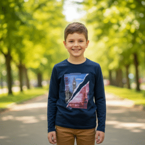 Full Sleeve  Kids T-Shirt - Round Neck - Landon city  -Navy- 6  Years
