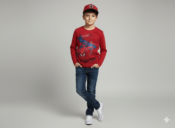 Full Sleeve Kids T-Shirt - Spider Man on Web  - 4 Years - Red